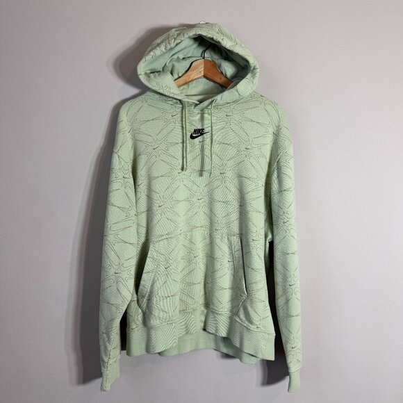 Nike Swoosh Print Embroidered Logo Hoodie Sweatshirt Pullover Men's Large Green - Picture 2 of 16